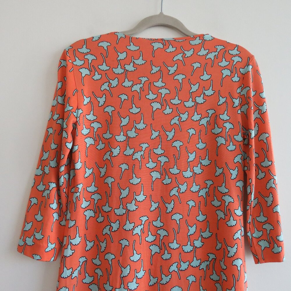 DIANE VON FURSTENBERG Reina 100% Silk Gingko Print Soft Orange Shift Dress Sz 4 - Picture 11 of 15